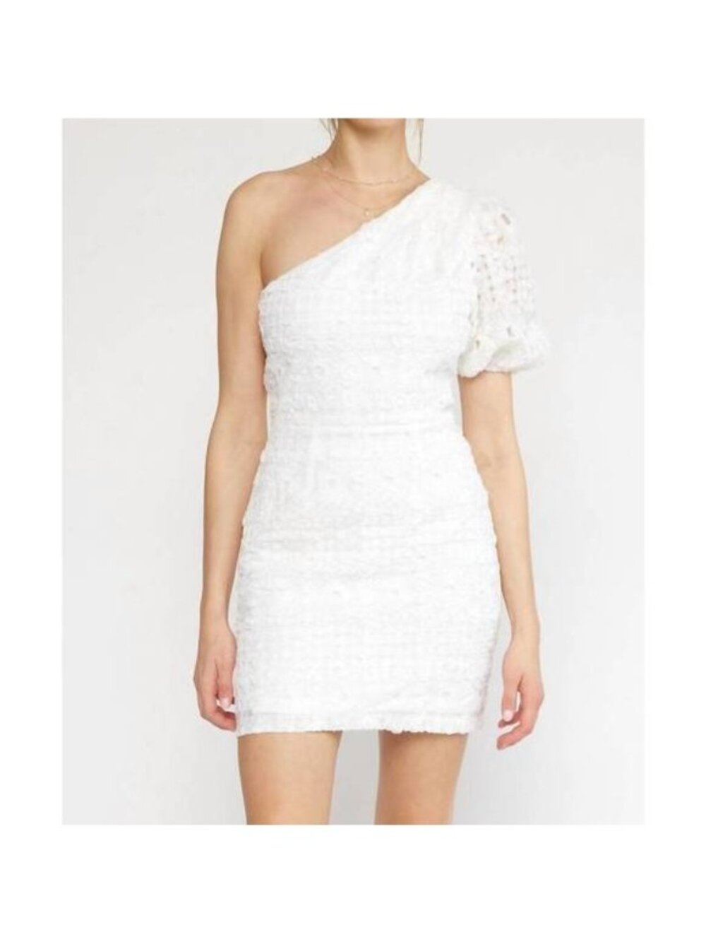 Entro Mini Dress Large One Shoulder Textured White Party Cocktail Glam NEW